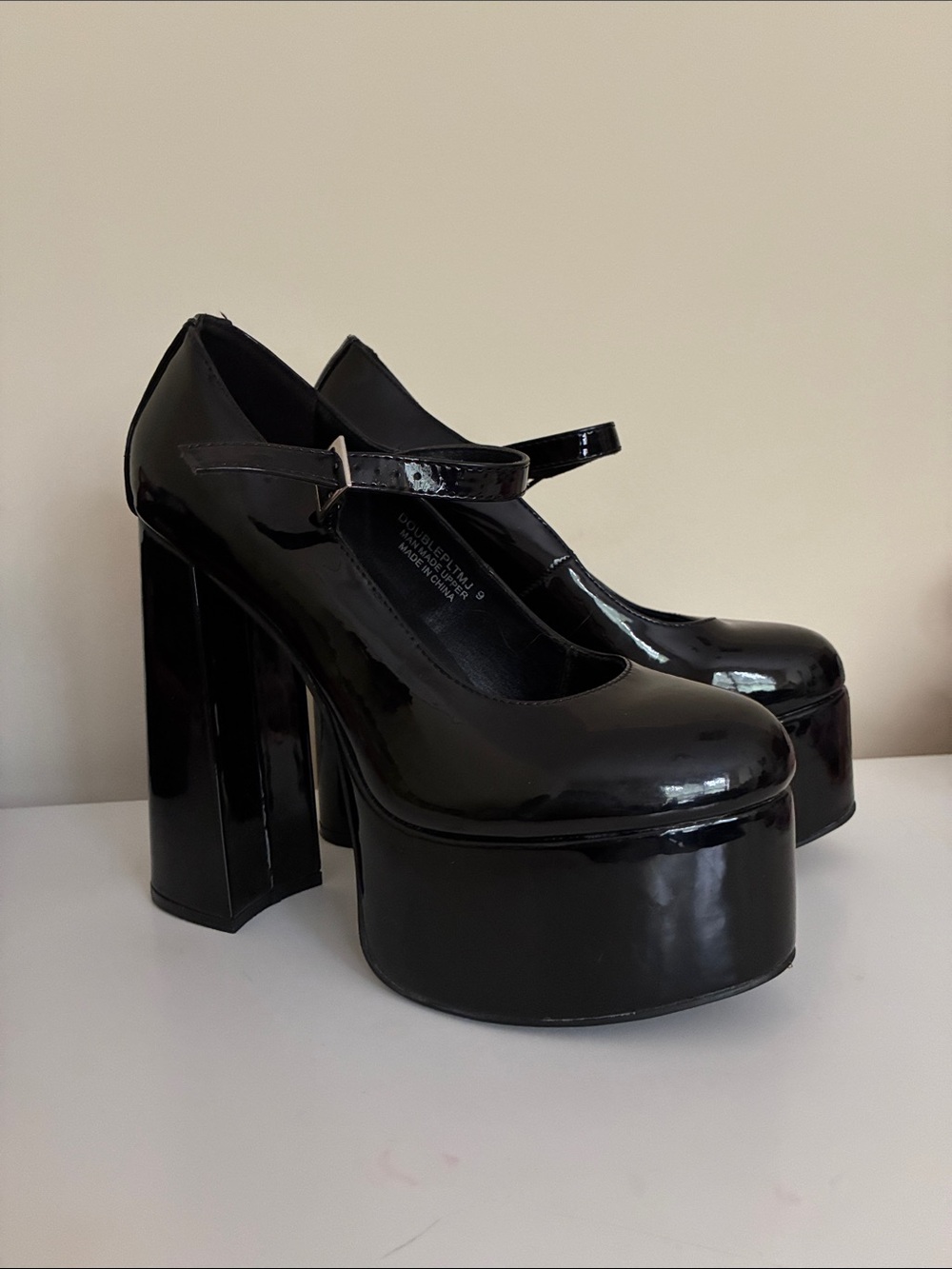 Women's Black Patent Platform Mary Jane Heels
